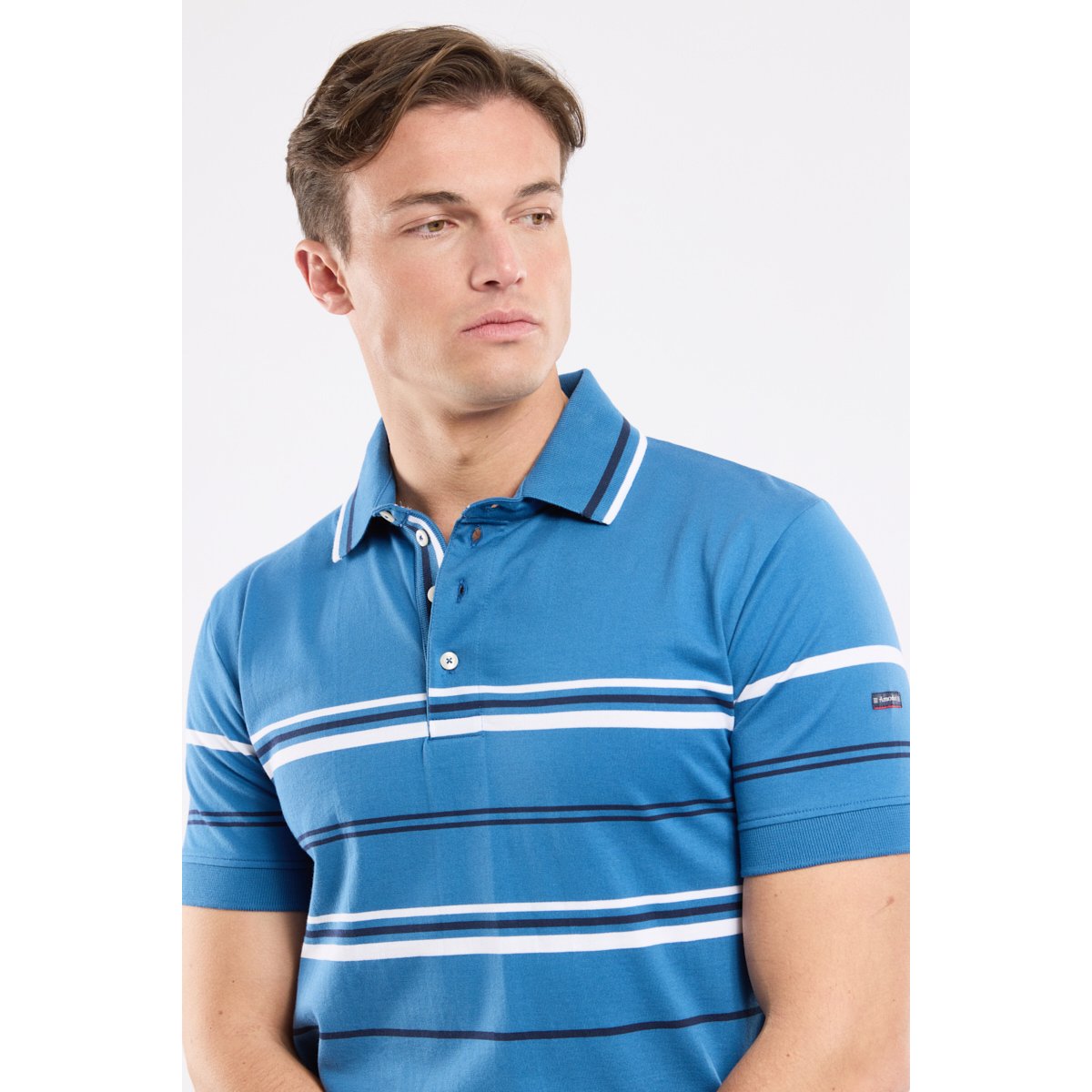 Polo rayé en coton léger dark blue/marine deep/blan, ARMOR-LUX