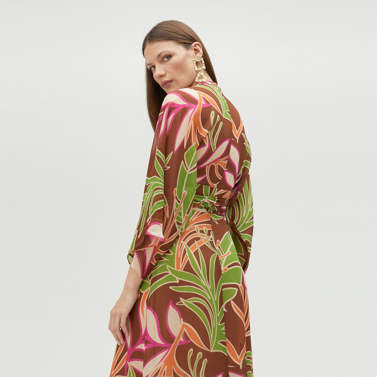 Robe longue fluide à manches longues marron, LOLA CASADEMUNT