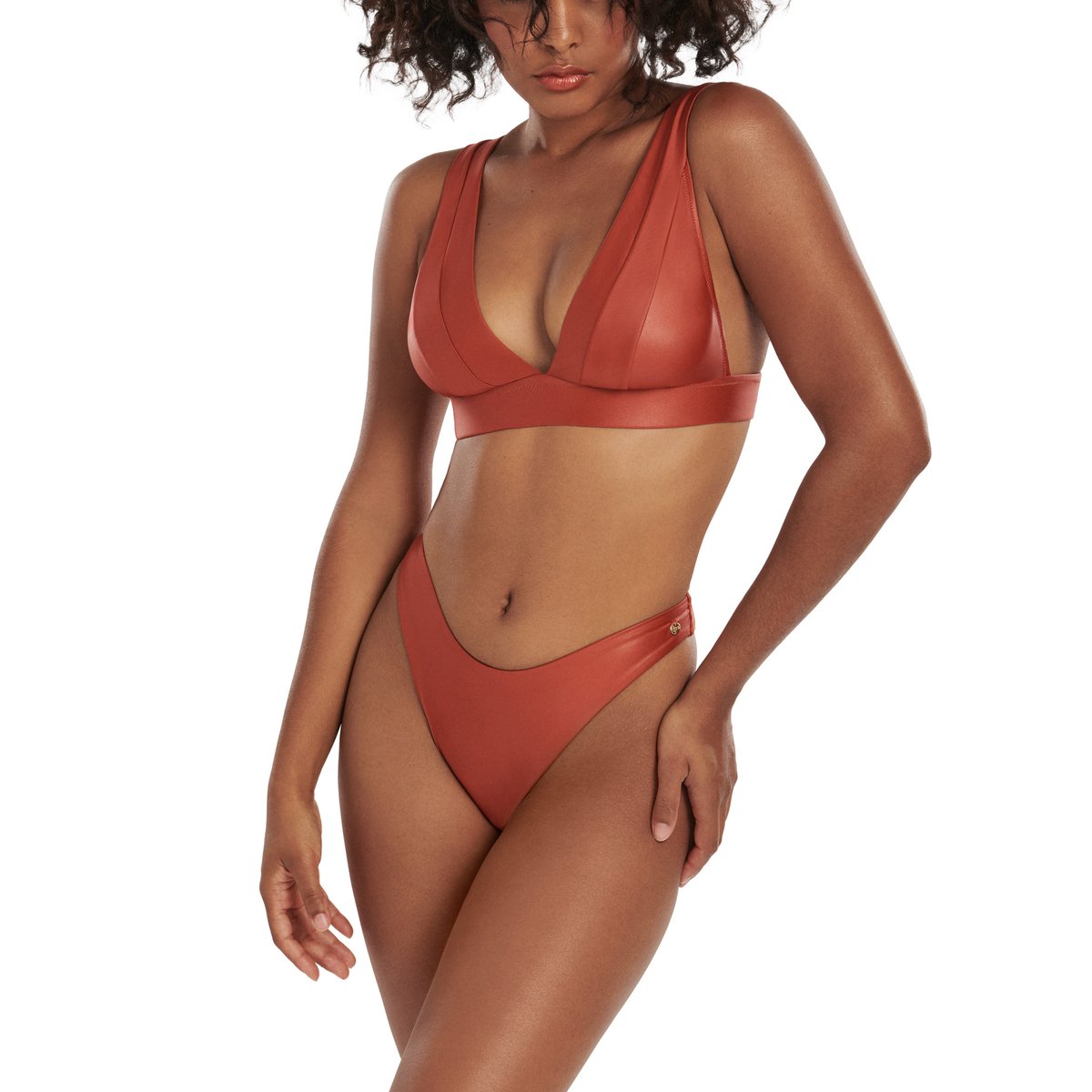Bas maillot slip de bain échancré taille basse Jordan marron, LISCA
