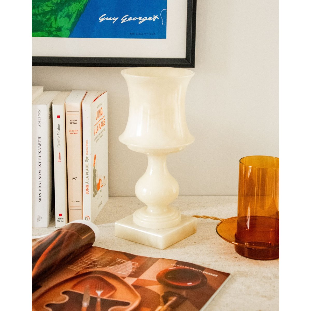 Grande lampe à poser en albâtre Suzanne N°487 - Bon état jaune, DEBONGOUT