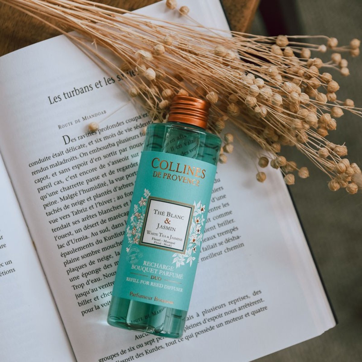 Recharge Diffuseur de parfum Colorée  THÉ BLANC & JASMIN bleu, COLLINES DE PROVENCE
