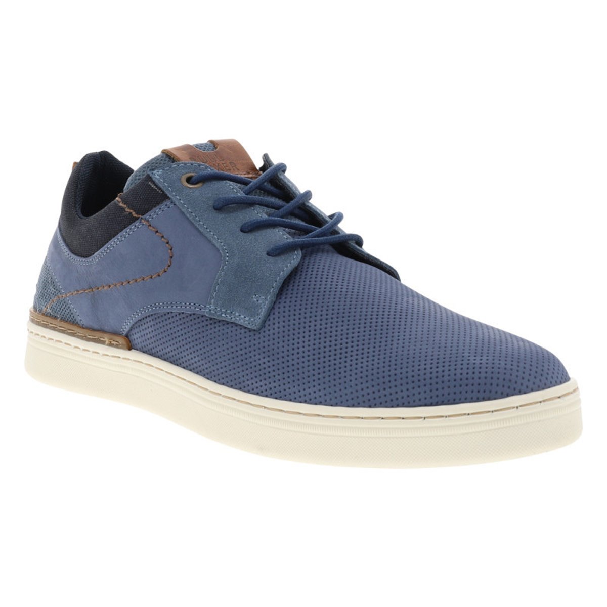 Sneakers en cuir bleues à talon plat avec des lacets ronds marine bleu, BULLBOXER