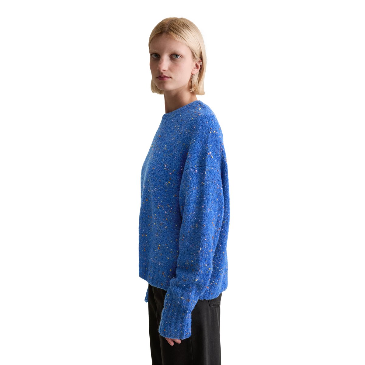 Pull bouclé oversize en mélange de laine vierge et de viscose bleu moyen, MARC O’POLO DENIM