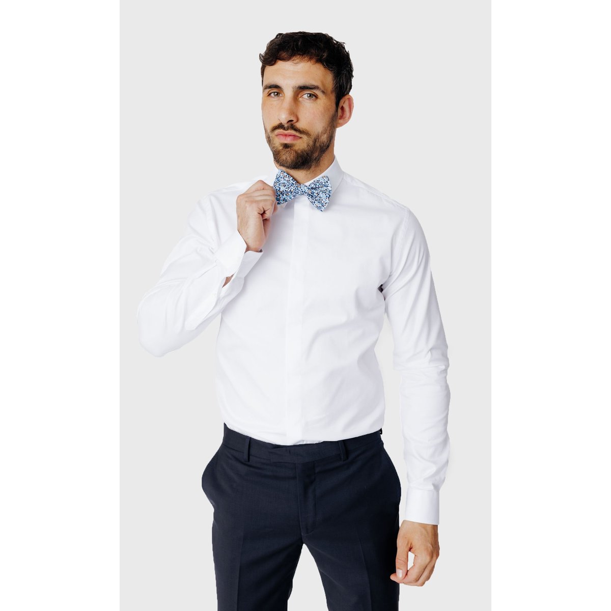 Chemise Slim fit Cérémonie double retors gorge cachée blanc, ACROSS
