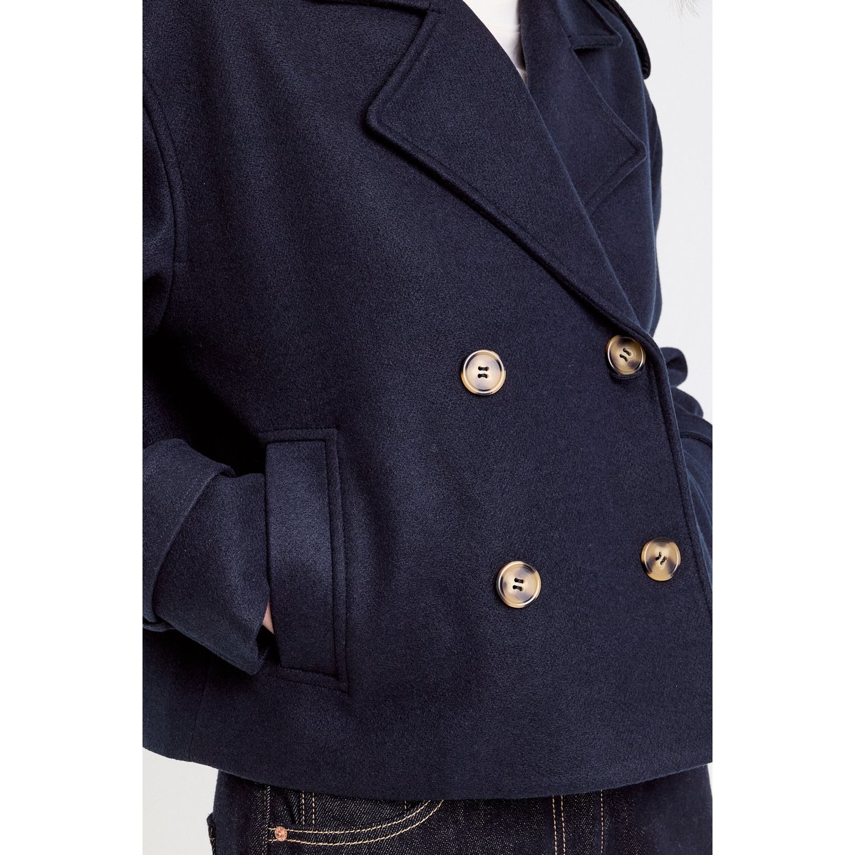 Trench court boutonné bleu marine, CACHE CACHE