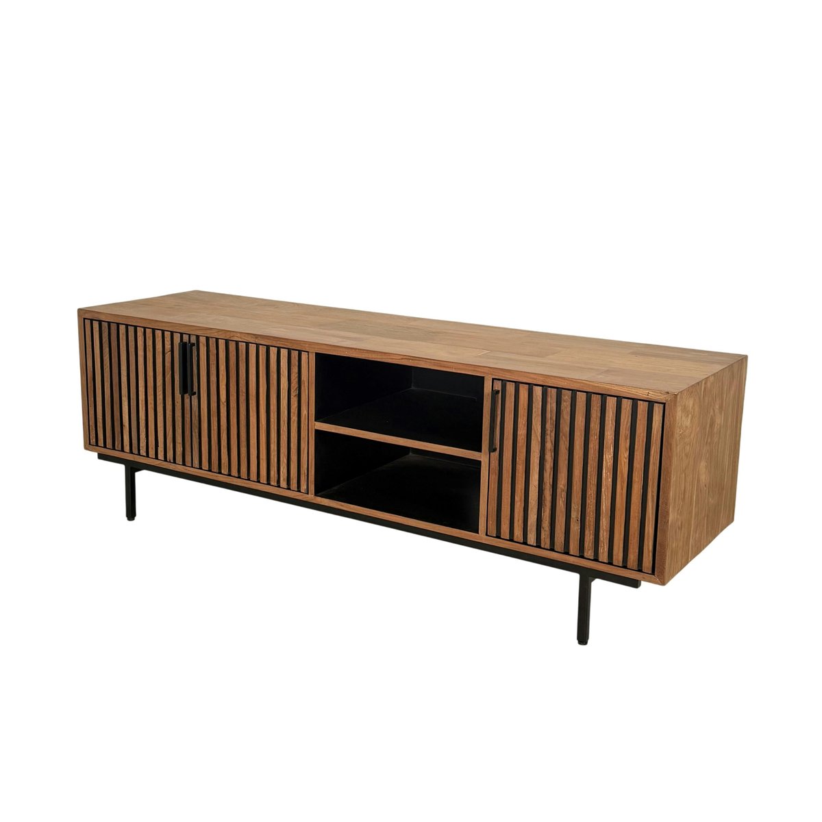 Meuble TV 3 portes 2 niches teck recyclé FANO bois naturel, PIER IMPORT