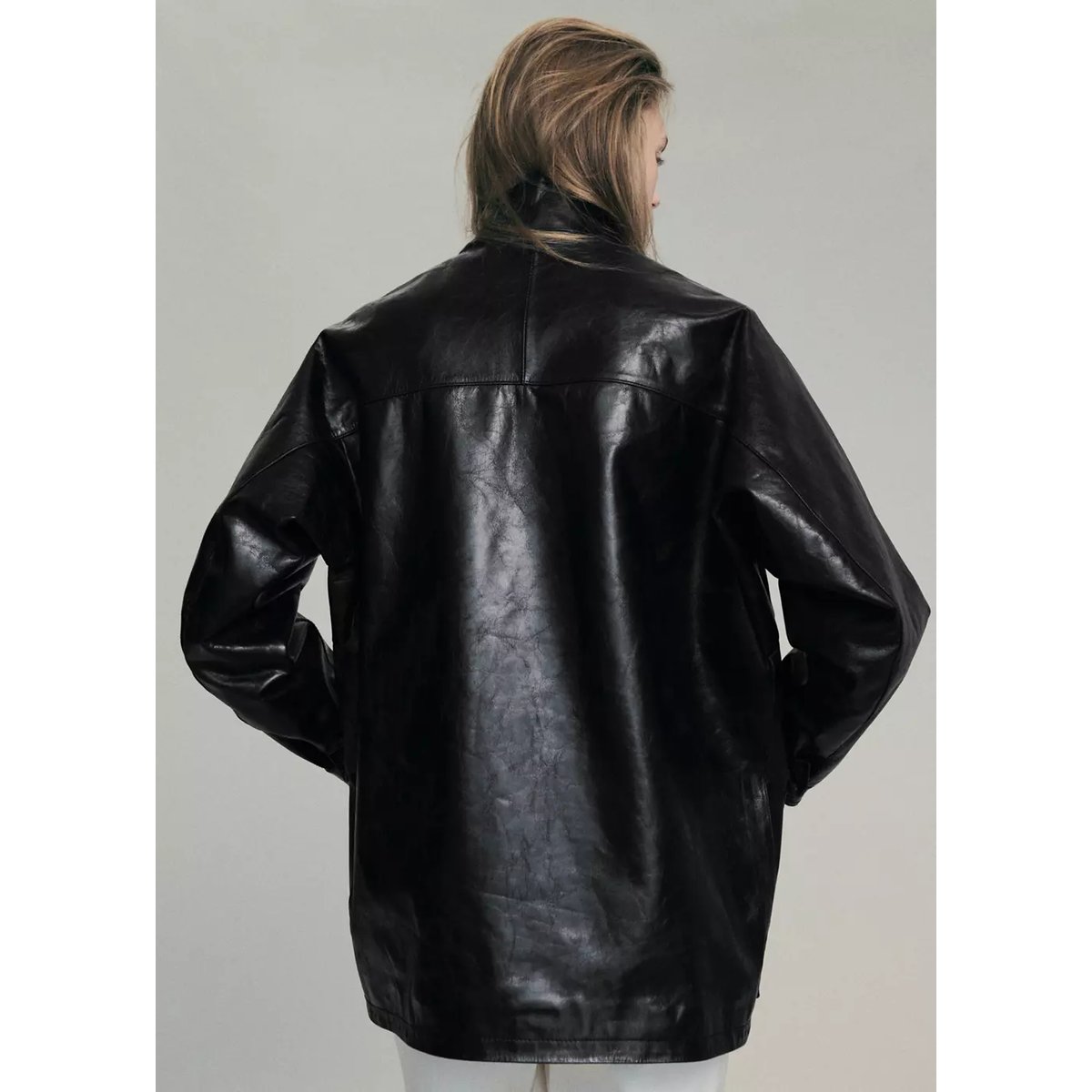 Parka cuir oversize avec poches noir, MANGO