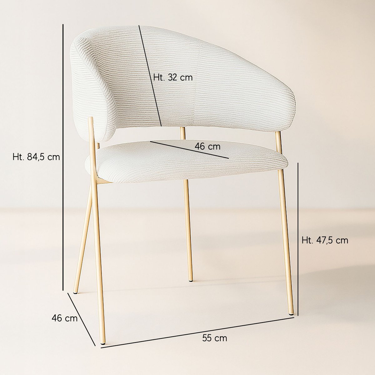 Lot de 2 fauteuils de table en tissu et pieds en métal, EROS ecru, NOW'S HOME