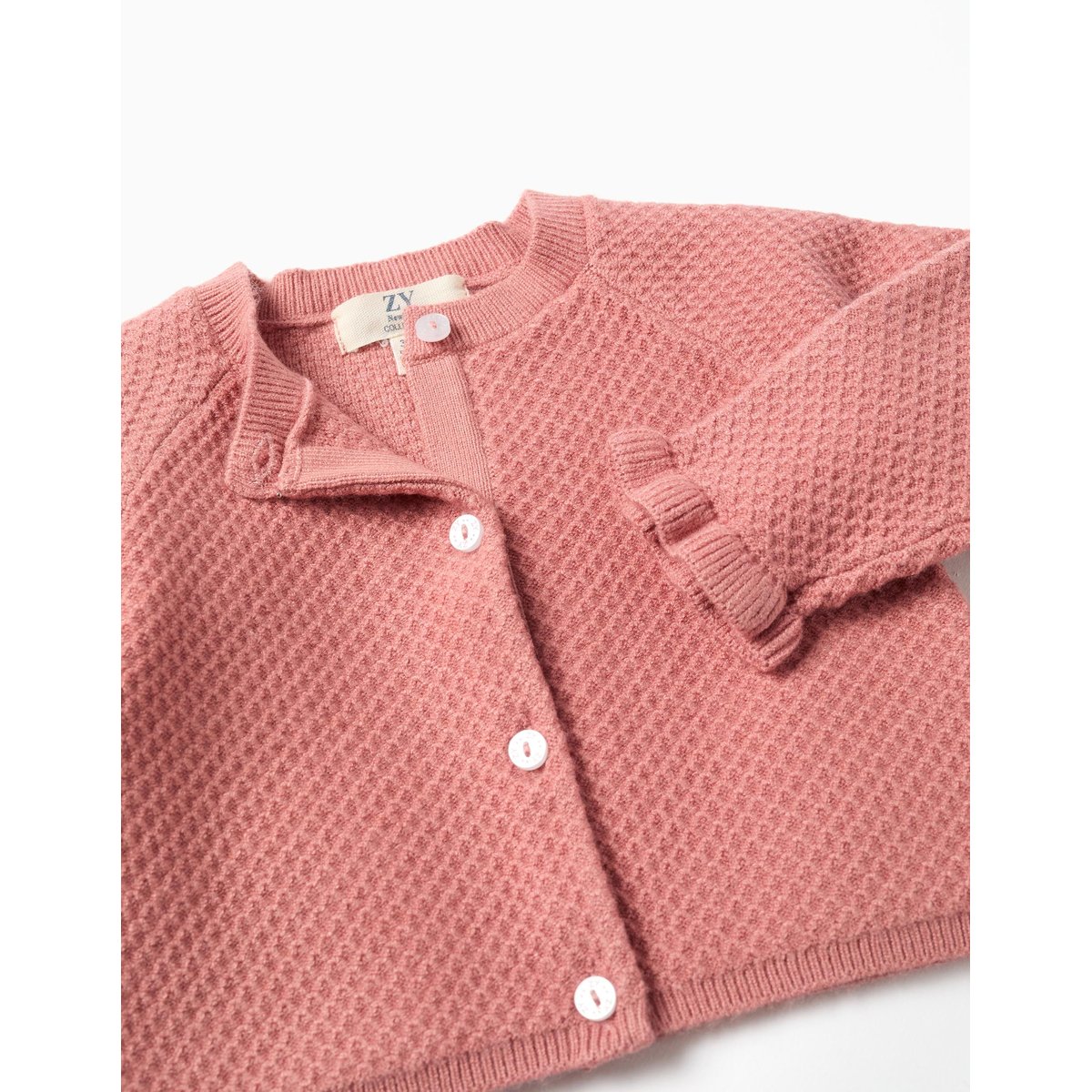 Gilet en maille avec poignets à volants rose, ZIPPY