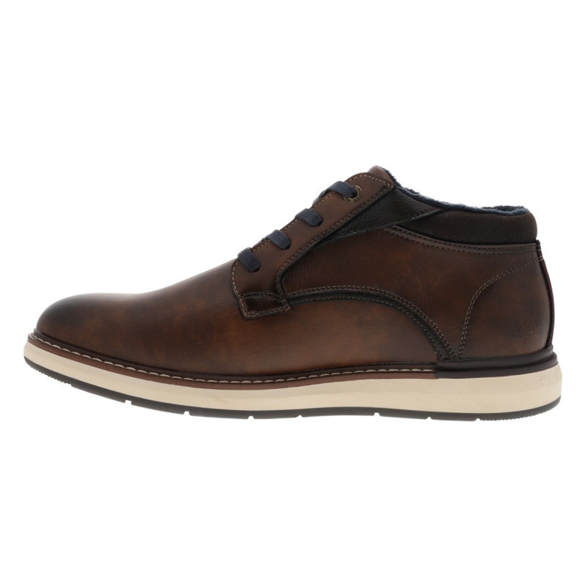 Derbies cognac à talon plat avec des lacets et doublure bleu marine cognac, MUSTANG