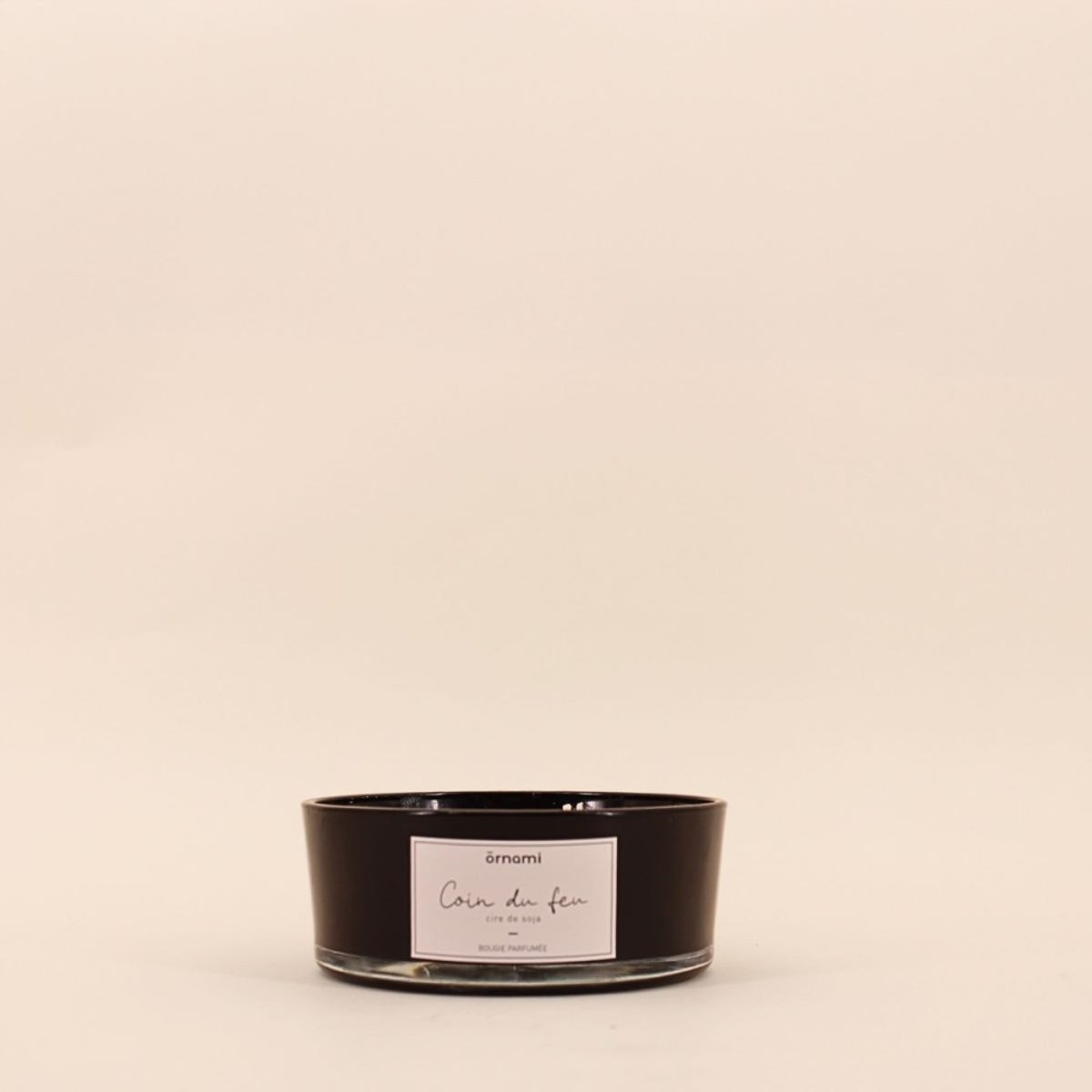 Bougie parfumée en cire de soja 4 mèches "Coin du feu" 380gr noir, ORNAMI