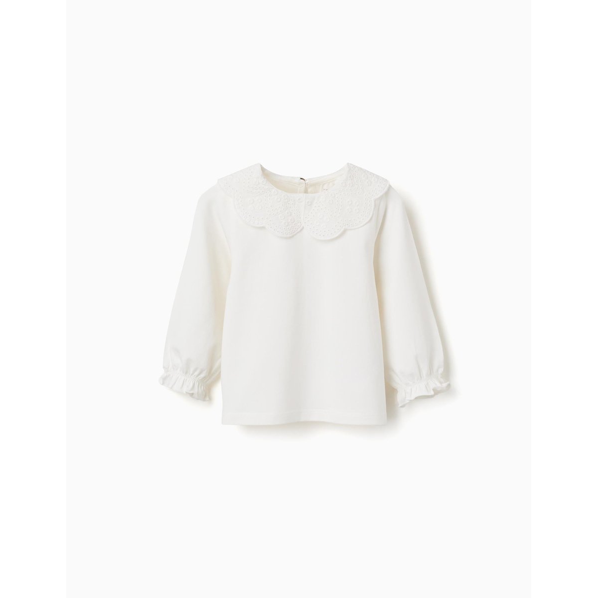 T-shirt à manches longues avec col en broderie anglaise blanc, ZIPPY