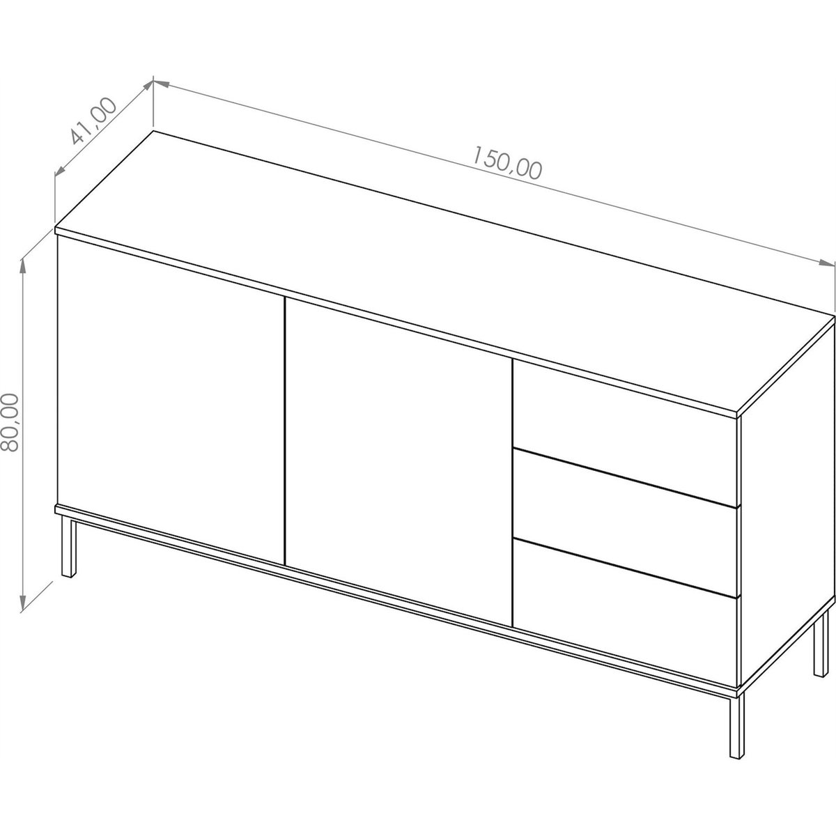 Buffet contemporain PERILA portes et tiroirs noir mat, RECOLLECTION
