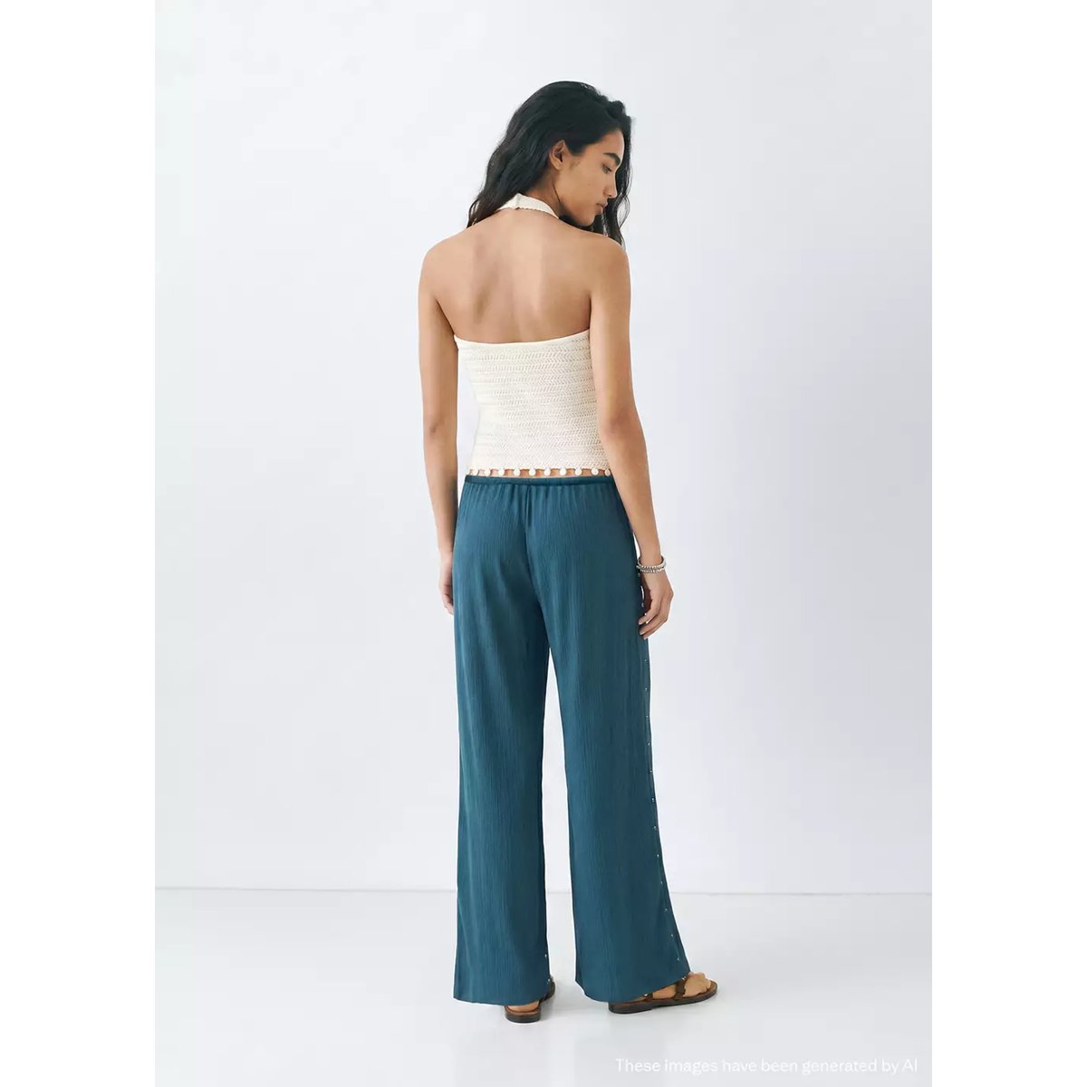 Top halter avec détail de perles blanc, MANGO TEEN