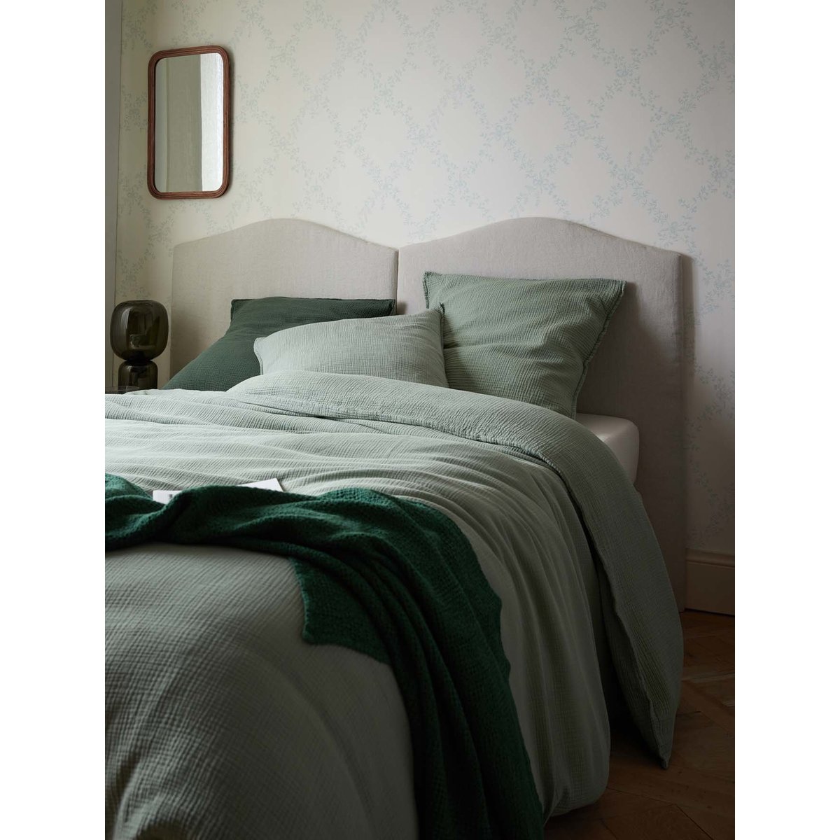 Housse de couette gaze de coton "GAUFREE" vert doux, CYRILLUS