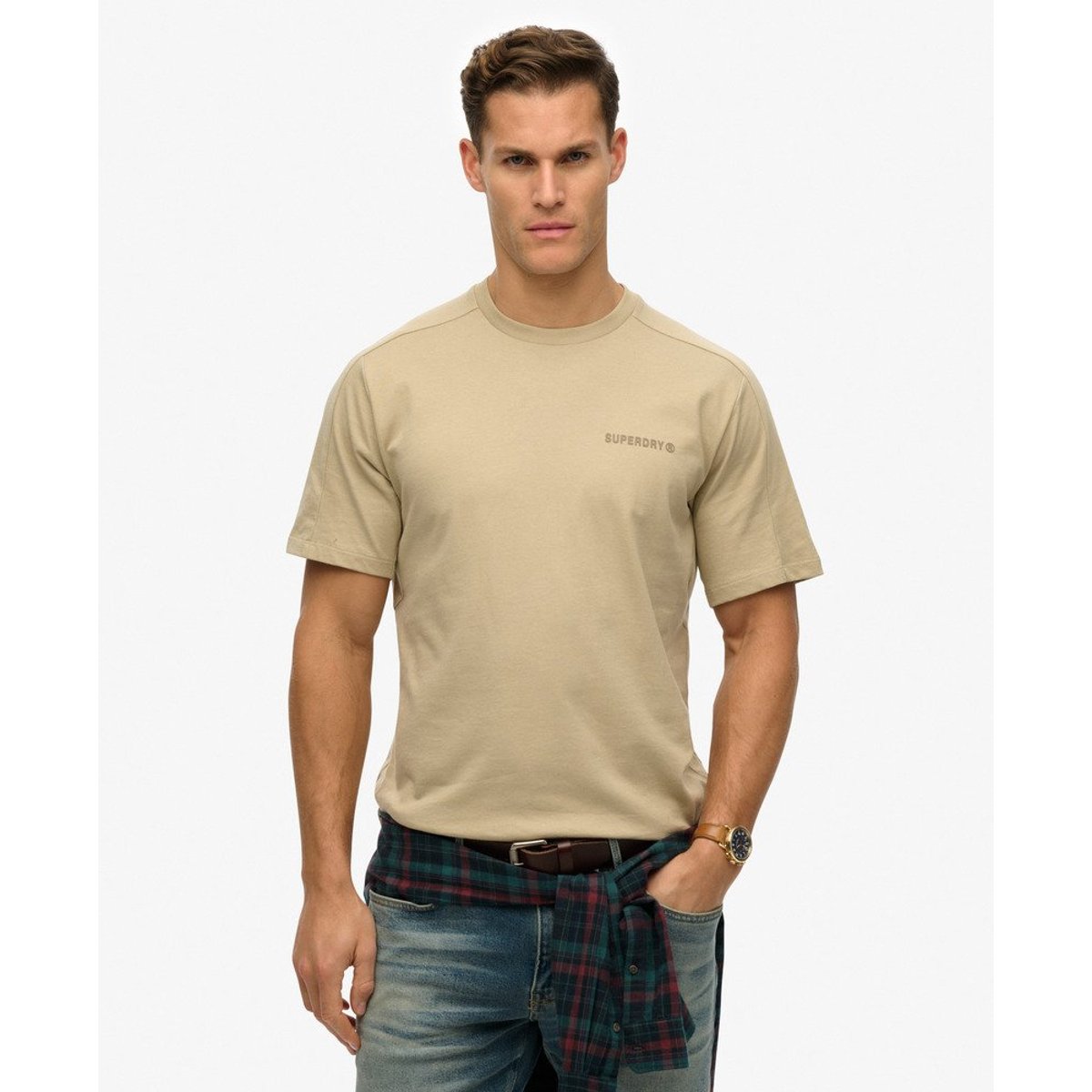 T-shirt décontracté Tech marron taupe délavé, SUPERDRY