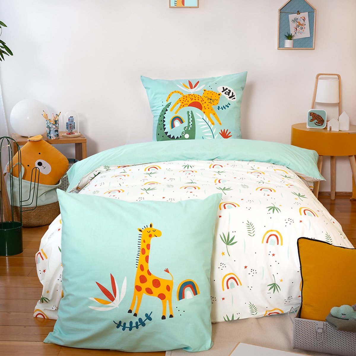Parure de couette esprit jungle bleu ciel, COTE DECO