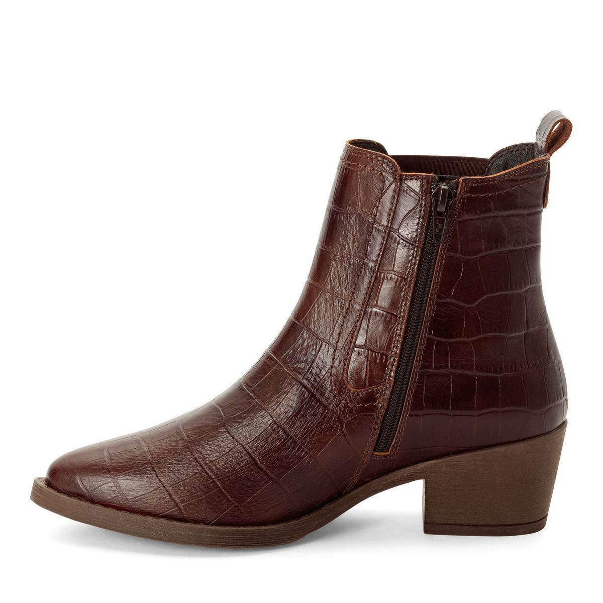 Bottine Chelsea en cuir marron taupe fauve combiné, TAMARIS