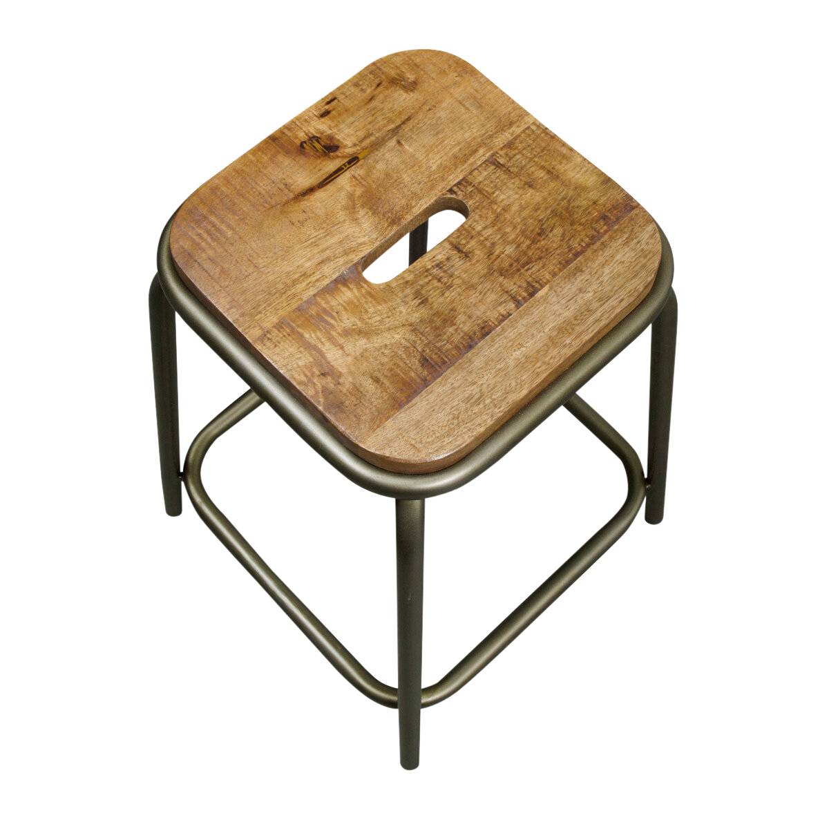 Tabouret en métal et bois massif MARCUS gris, MADE IN MEUBLES