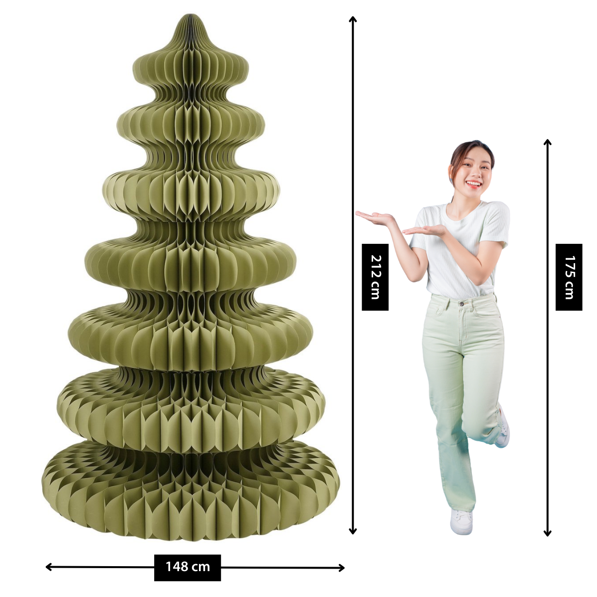 Sapin de Noël décoratif en papier H212 cm YARRAH vert, MICA DECORATIONS