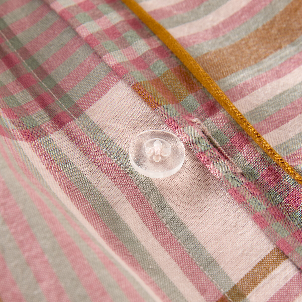 Housse de couette en coton lavé, carreaux en tissé-teint, DOLLON carreaux fond rose, LA REDOUTE INTERIEURS