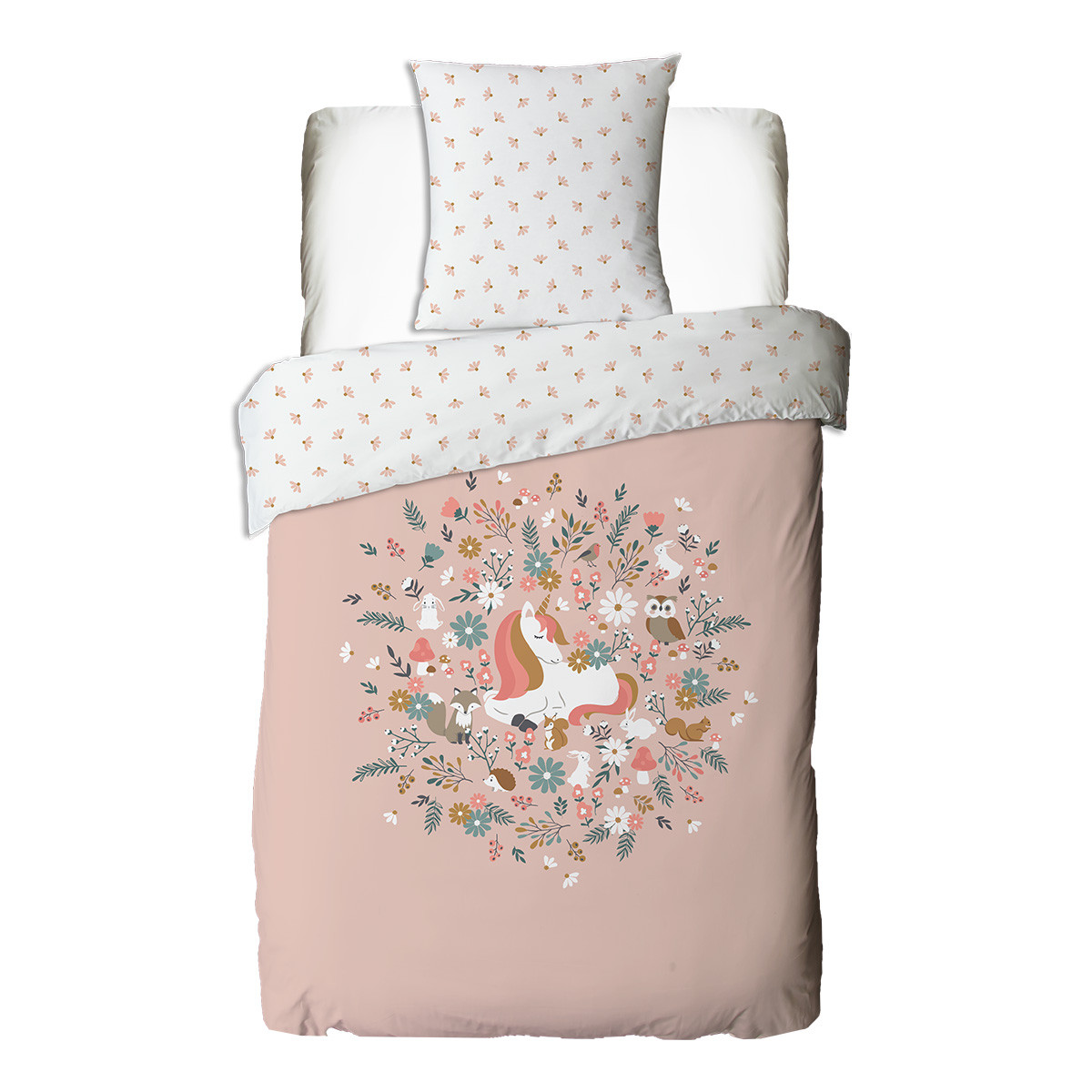 Parure de lit enfant en coton imprimé rose Licorne STELLA rose, FUTURE HOME