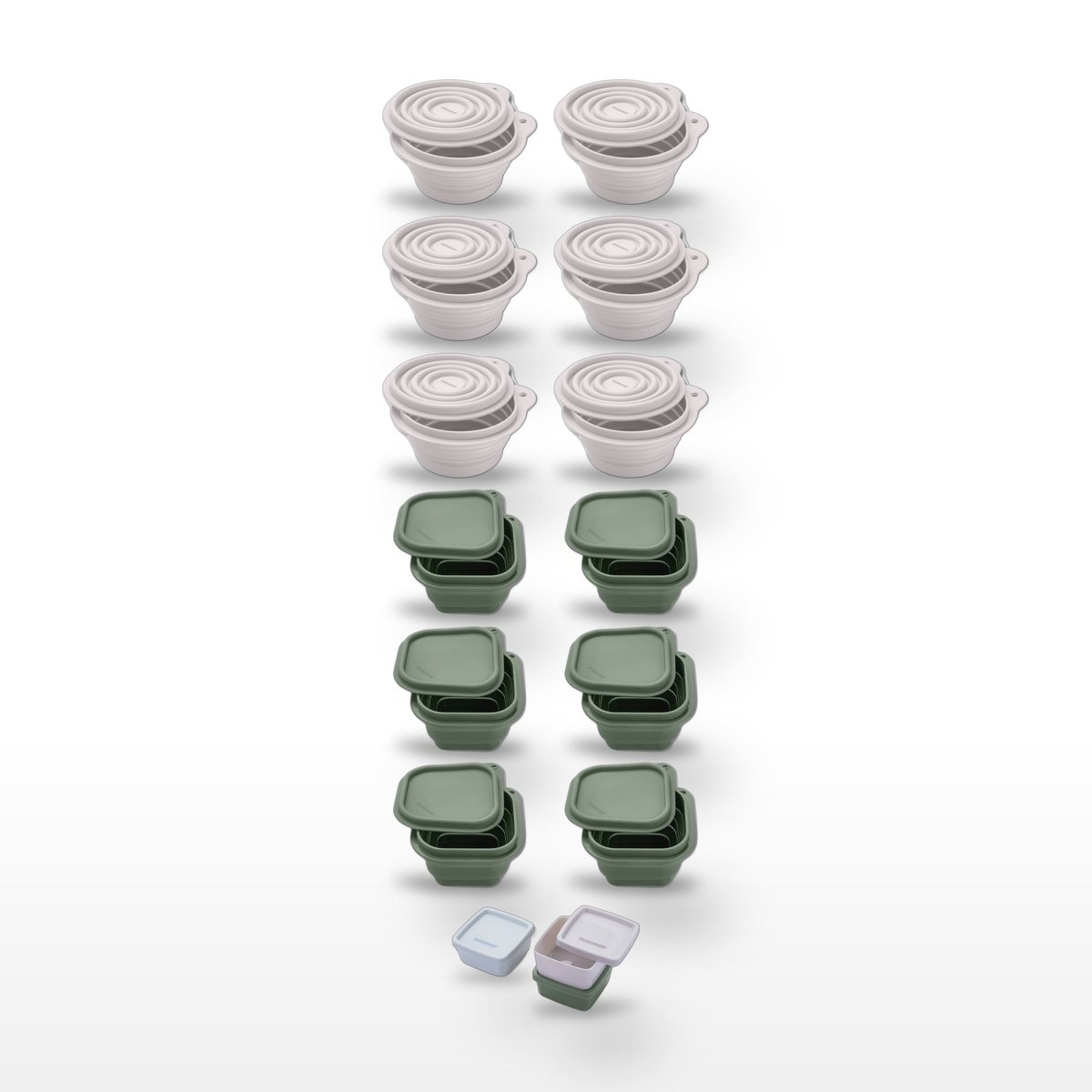 Lot de 12 boîtes à snacks pliables avec 3 boîtes à sauce STORAGE blanc|vert, FACKELMANN