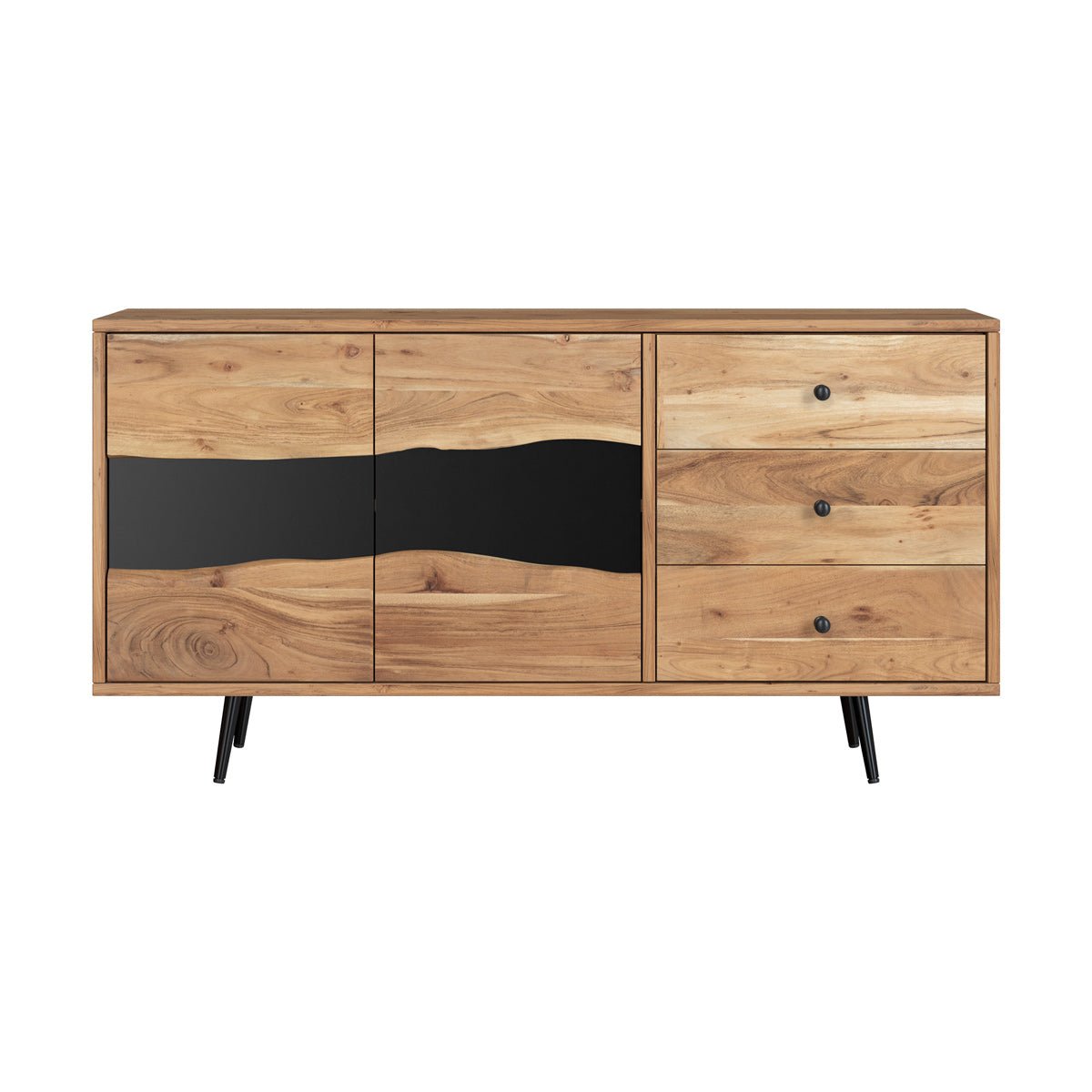 Buffet en bois d'acacia massif et métal - ALABAMA bois clair et noir, MAISON PAVANE