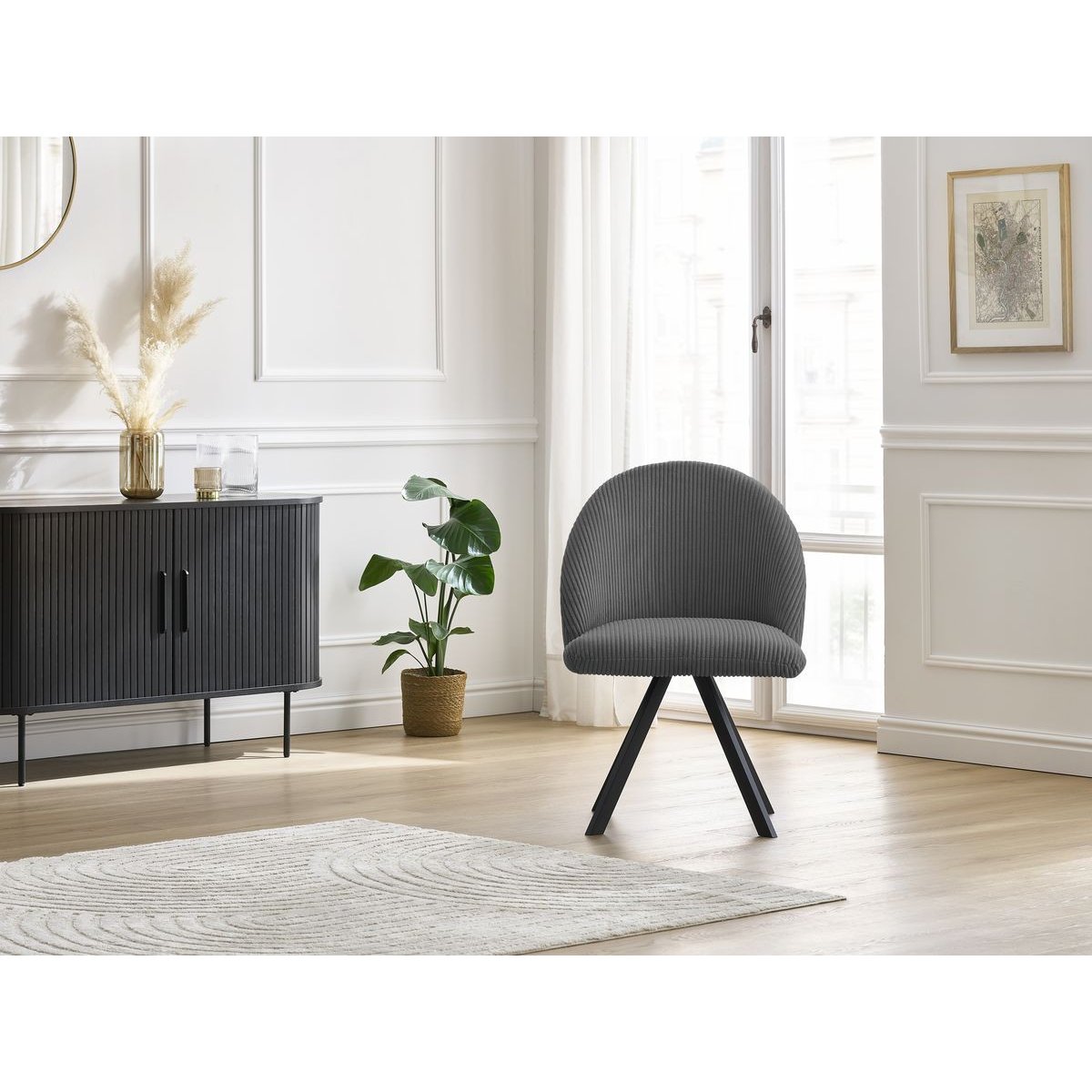 Chaise velours côtelé, LALIE gris foncé, BOBOCHIC