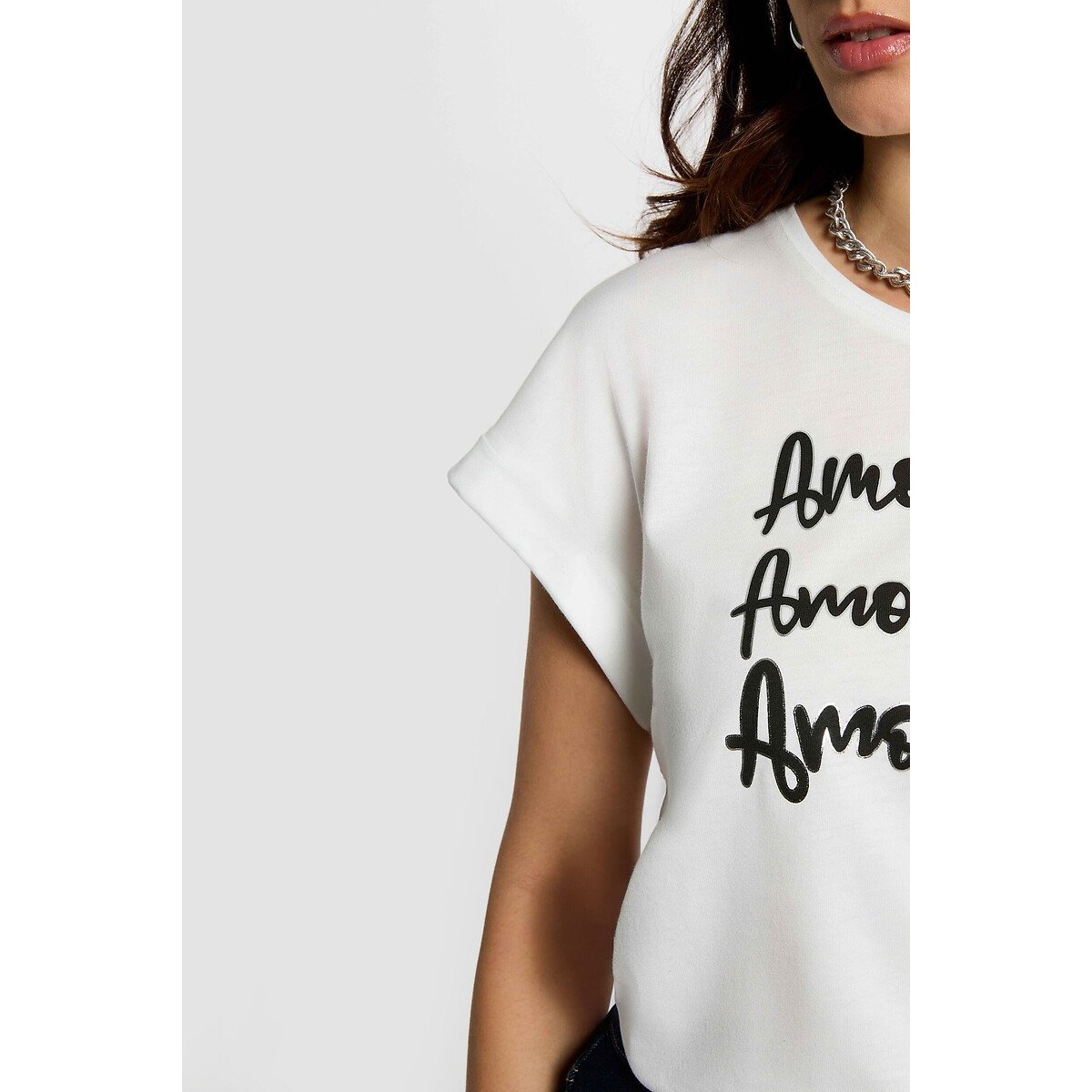 Tee shirt col rond manches courtes blanc, MORGAN