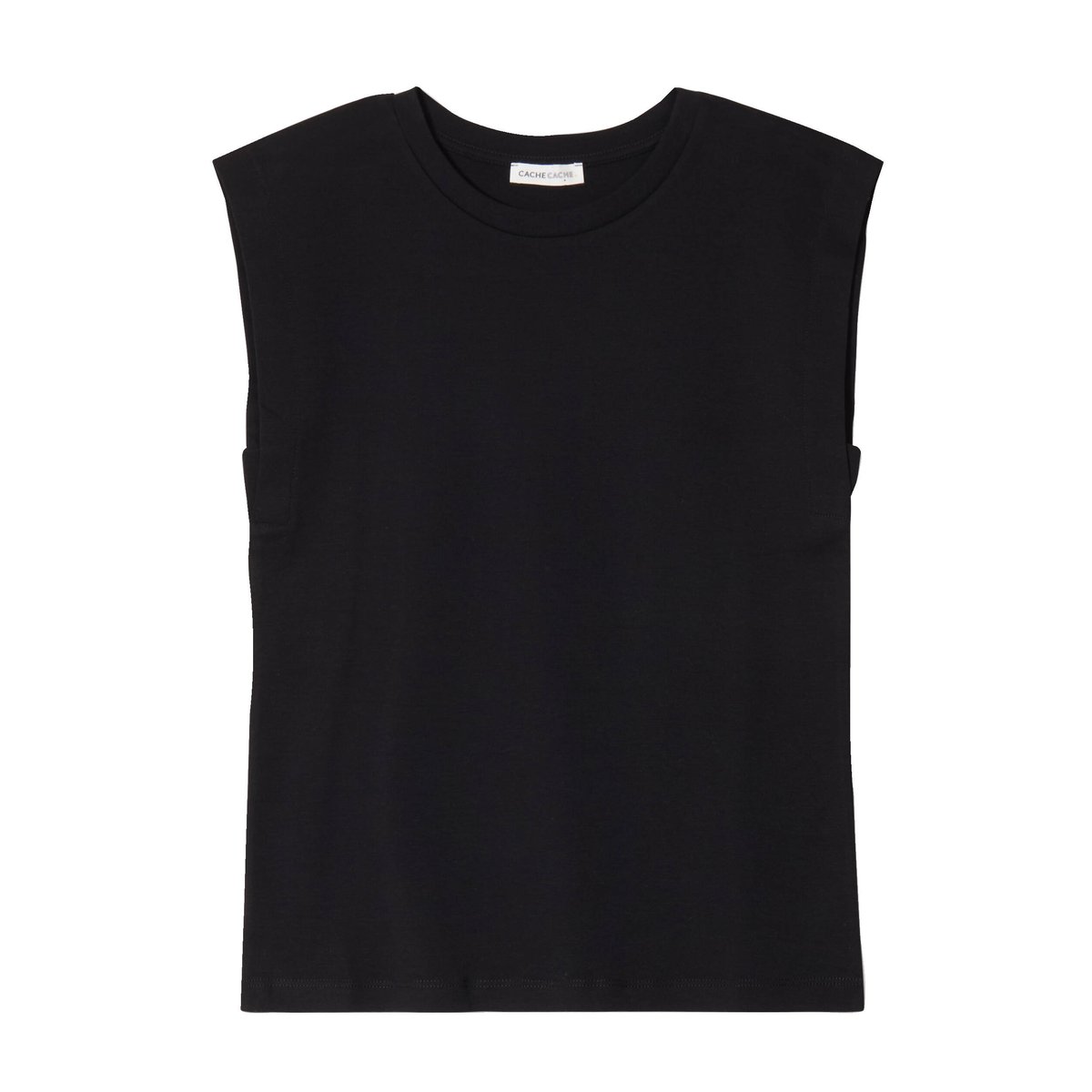 T-shirt col rond sans manches noir, CACHE CACHE