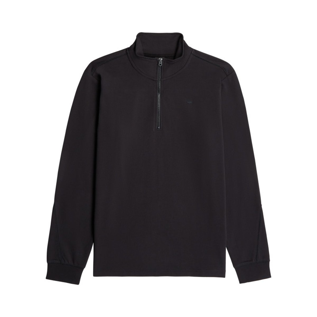 Pull en coton biologique noir uni avec une coupe droite et un col montant noir, G-Star RAW