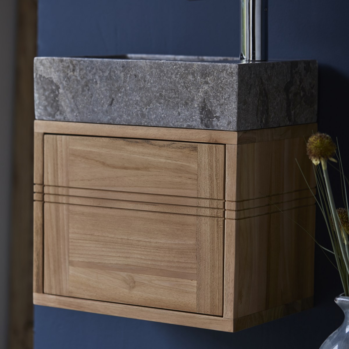 Meuble Salle De Bain en Teck massif, BASIC gris, TIKAMOON