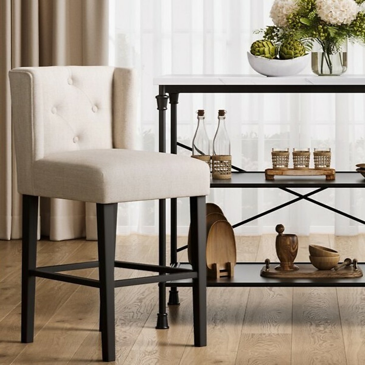 Giada Linen Wingback Counter Stool raw linen, ÉDITÉ