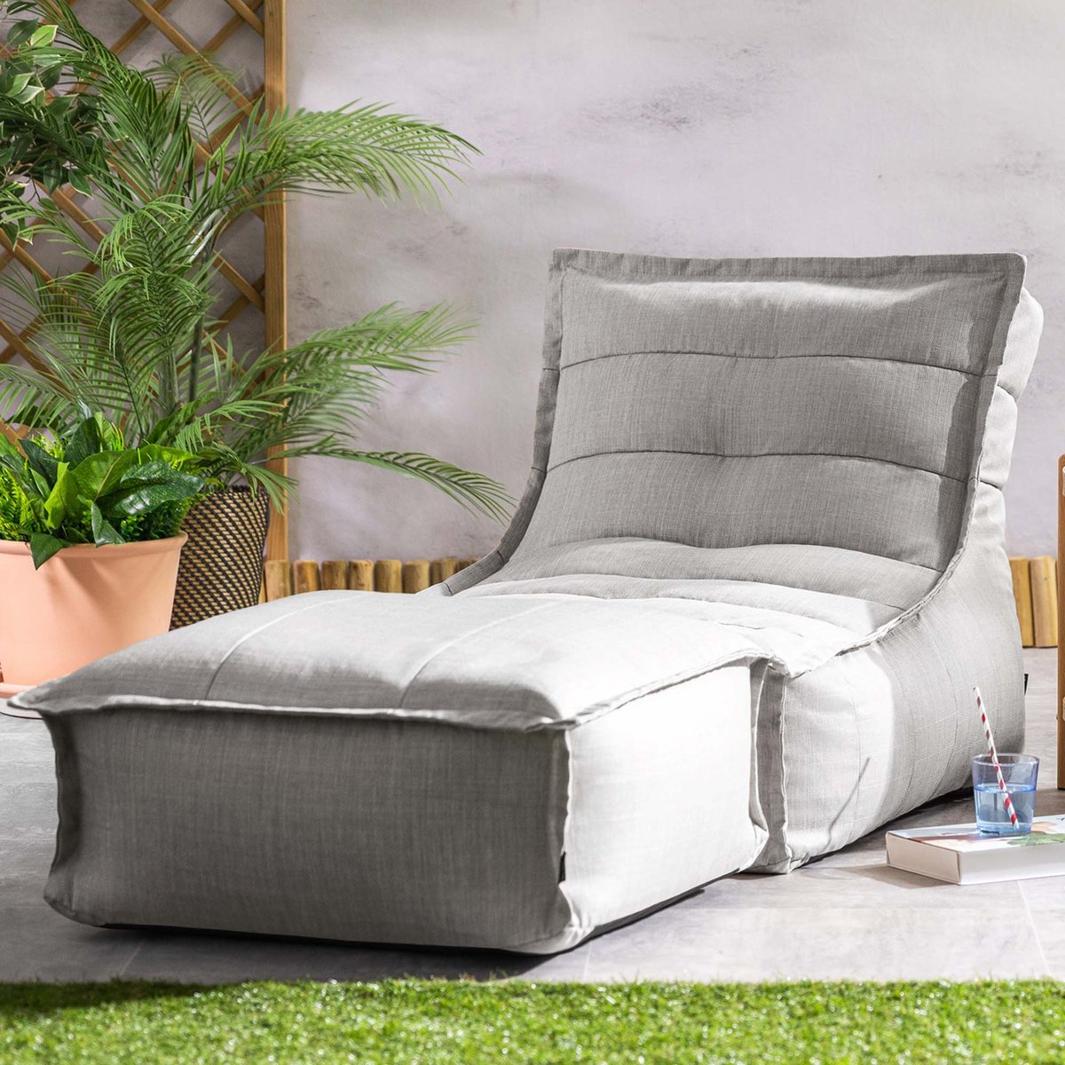 Pouf chauffeuse et repose-pieds de jardin Oeko-Tex® - DOLCE gris, ICON