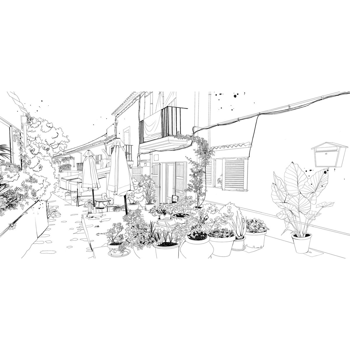 Papier peint panoramique Terrasse d'été, Gris 450 x 250cm noir et blanc, ACTE DECO