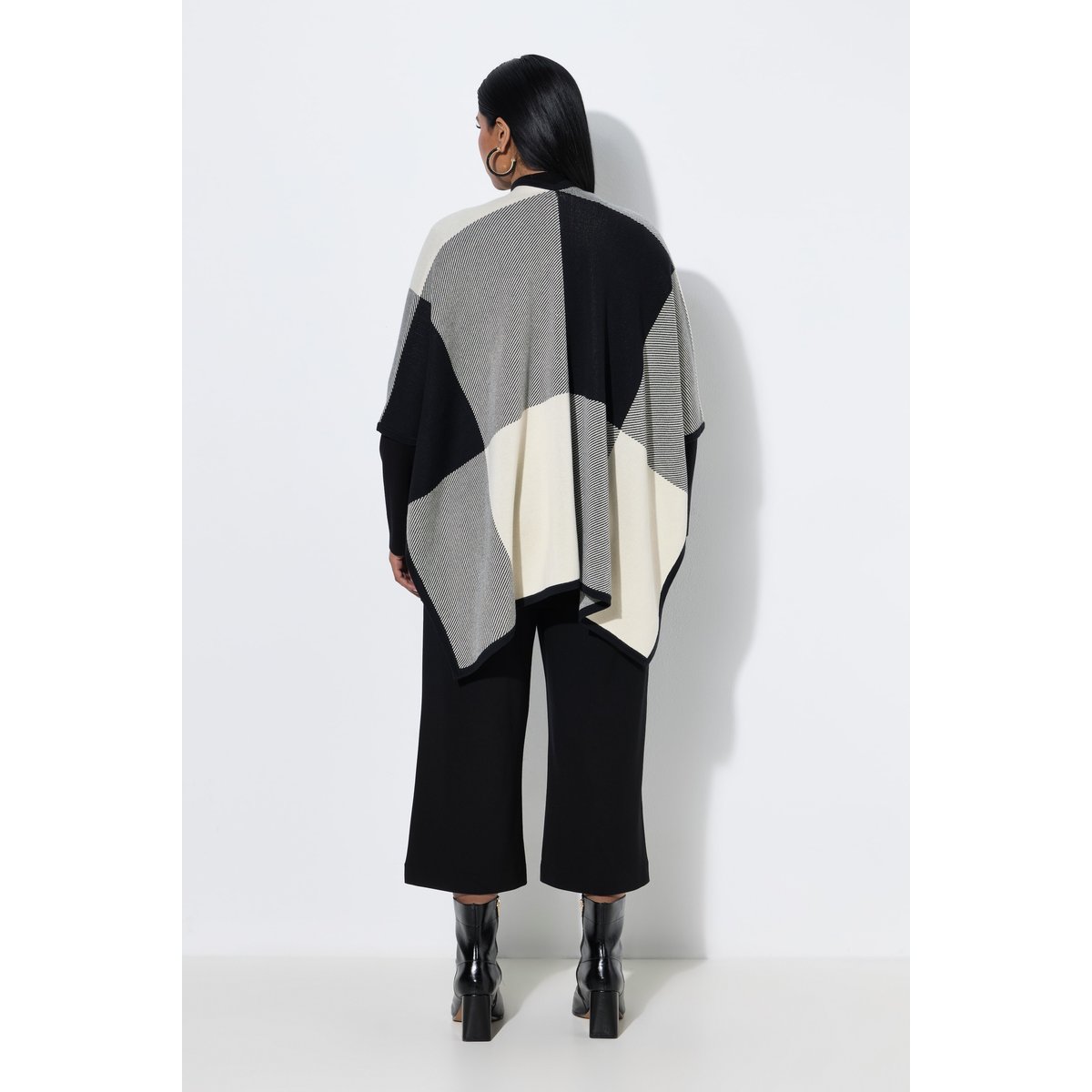Poncho à carreaux, coupe ouverte noir, ULLA POPKEN