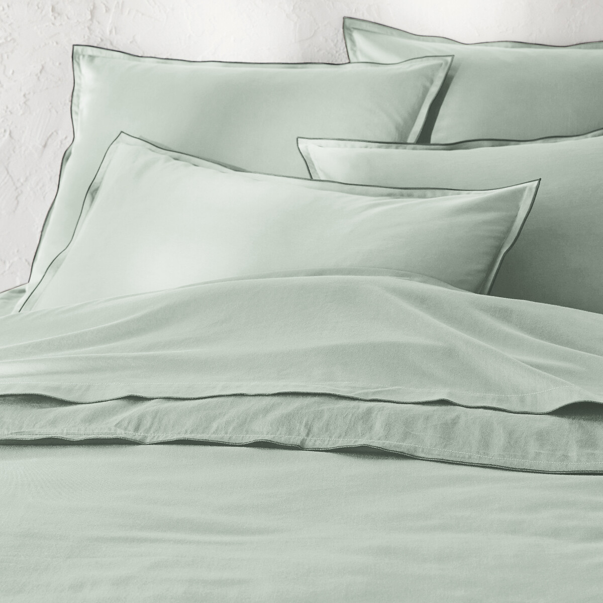 Victor Plain Washed Cotton Satin 300 Thread Count Duvet Cover sage, LA REDOUTE INTERIEURS