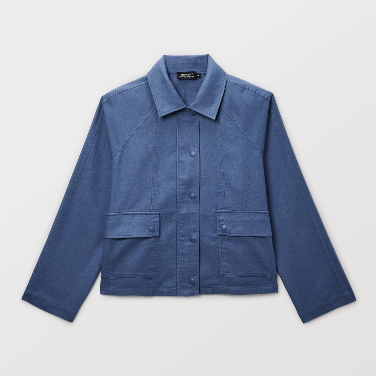 Veste courte unie en lin et coton brise, MONOPRIX