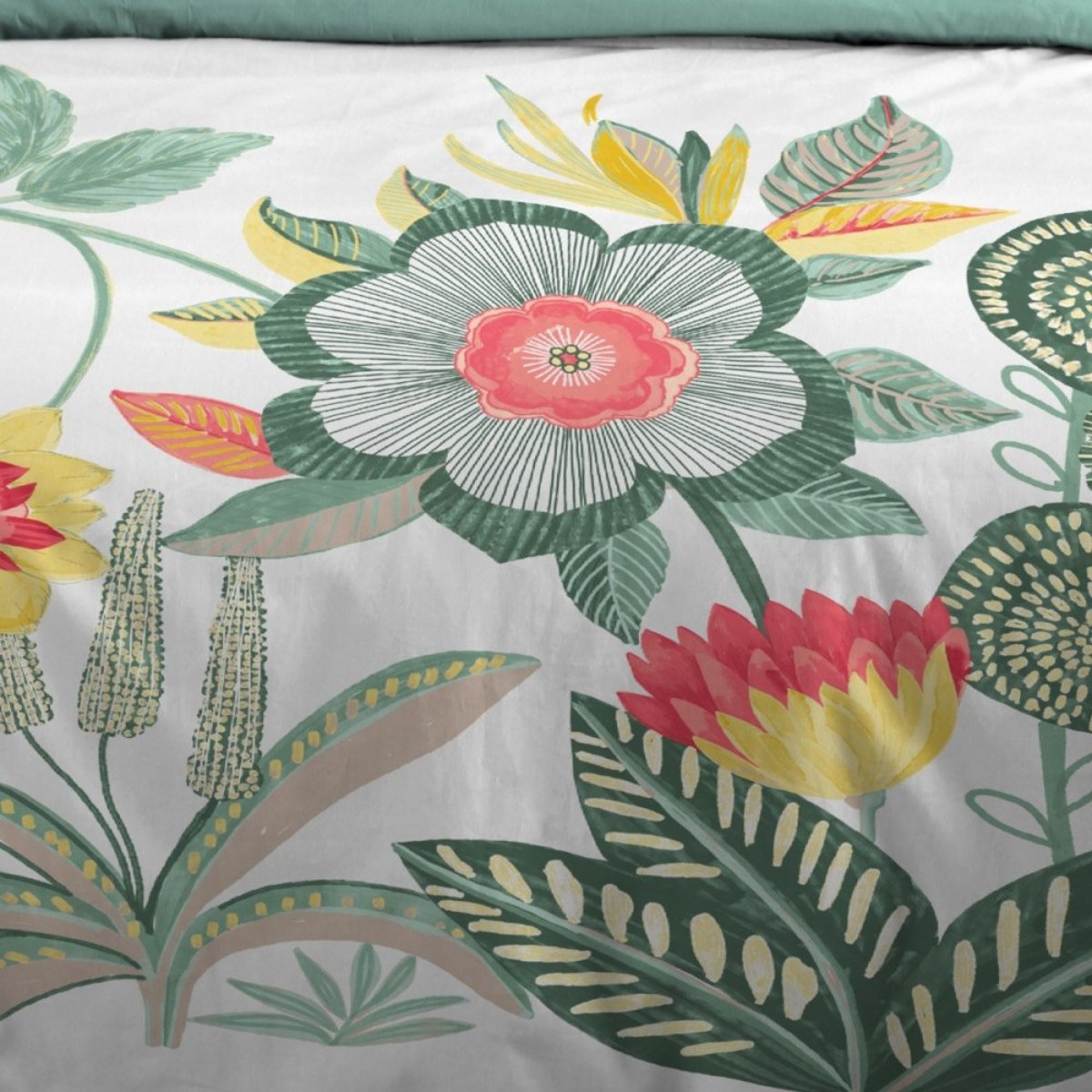 Housse de couette 260x240 finition rabat + 2 taies coton 57 fils vert, DECORATIE