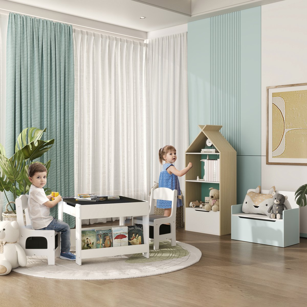 Ensemble table et chaises pour enfants MDF gris, HOMCOM