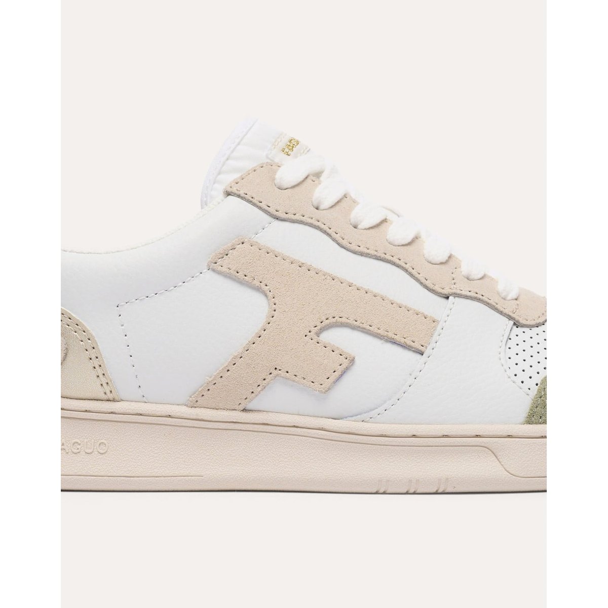 Baskets basses cuir suede HAZEL blanc et bleu océan, FAGUO
