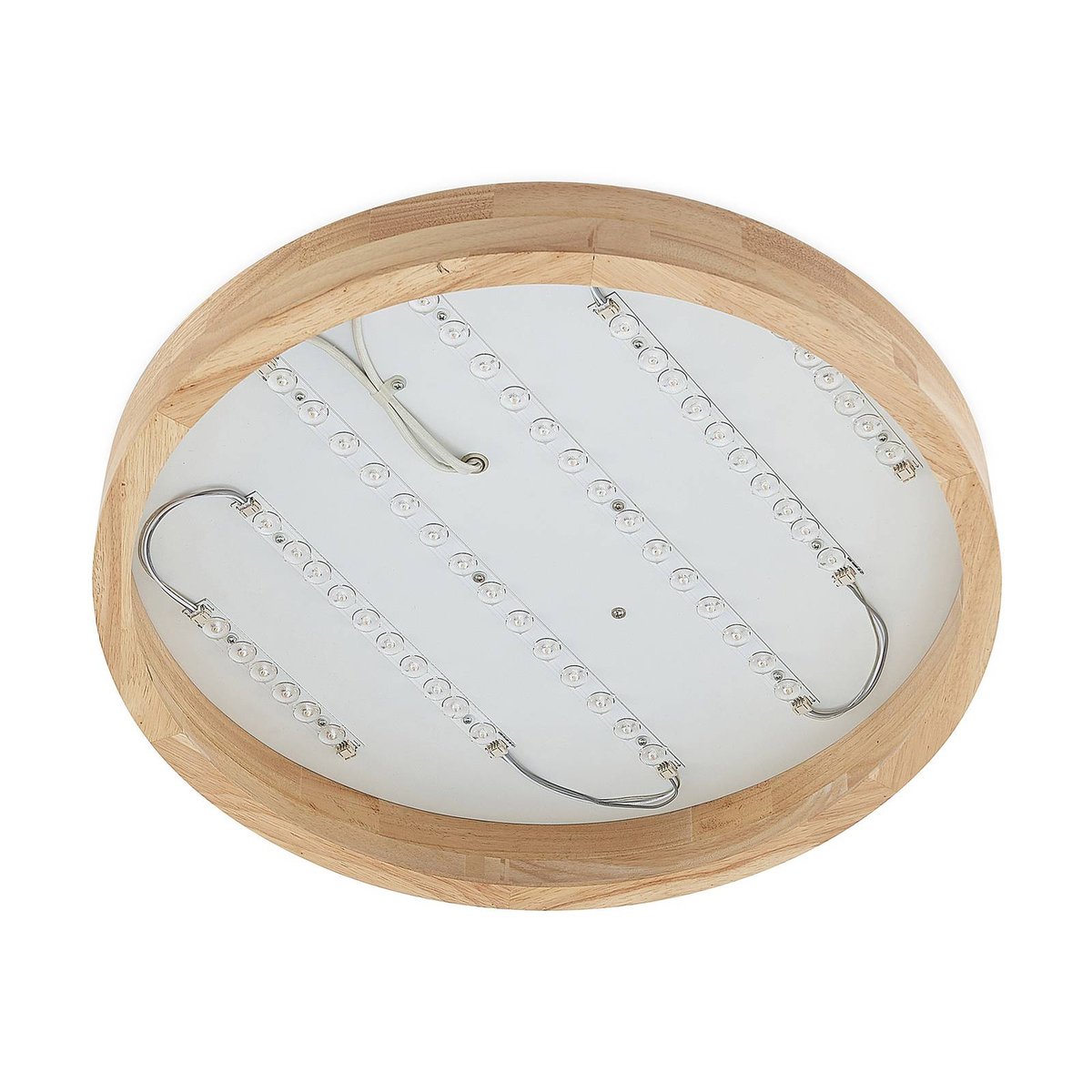 Plafonnier en bois moderneLED, Lanira bois clair, blanc, LINDBY
