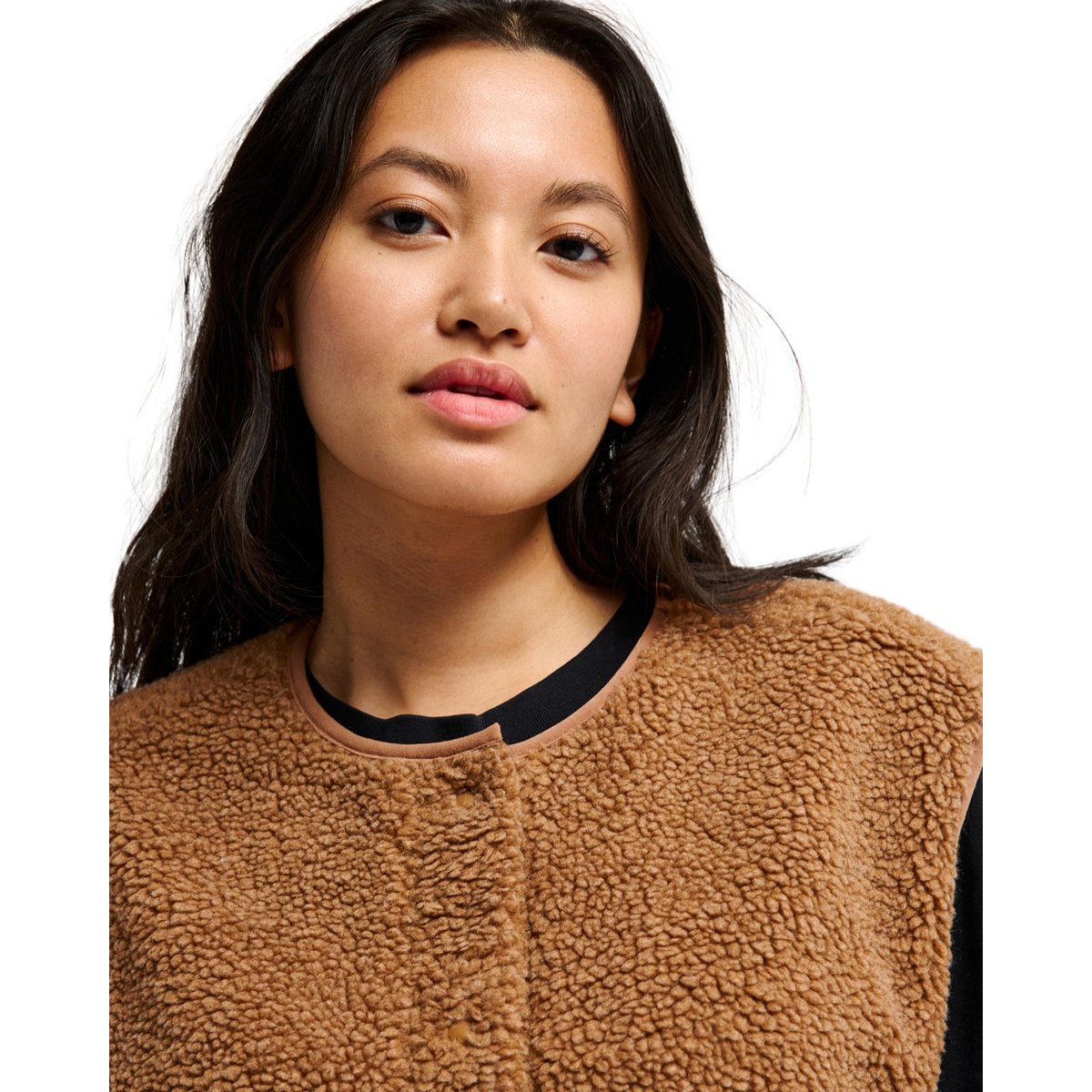 Gilet Sherpa sans manches CROPPED marron rawhide, QUIKSILVER