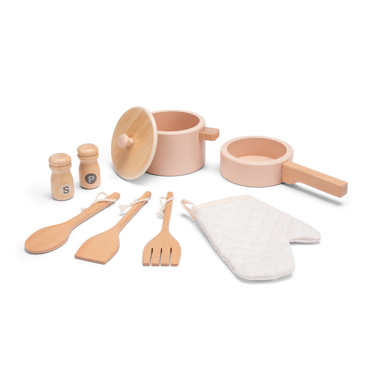 Cuisine en bois et rotin rose, NEW CLASSIC TOYS
