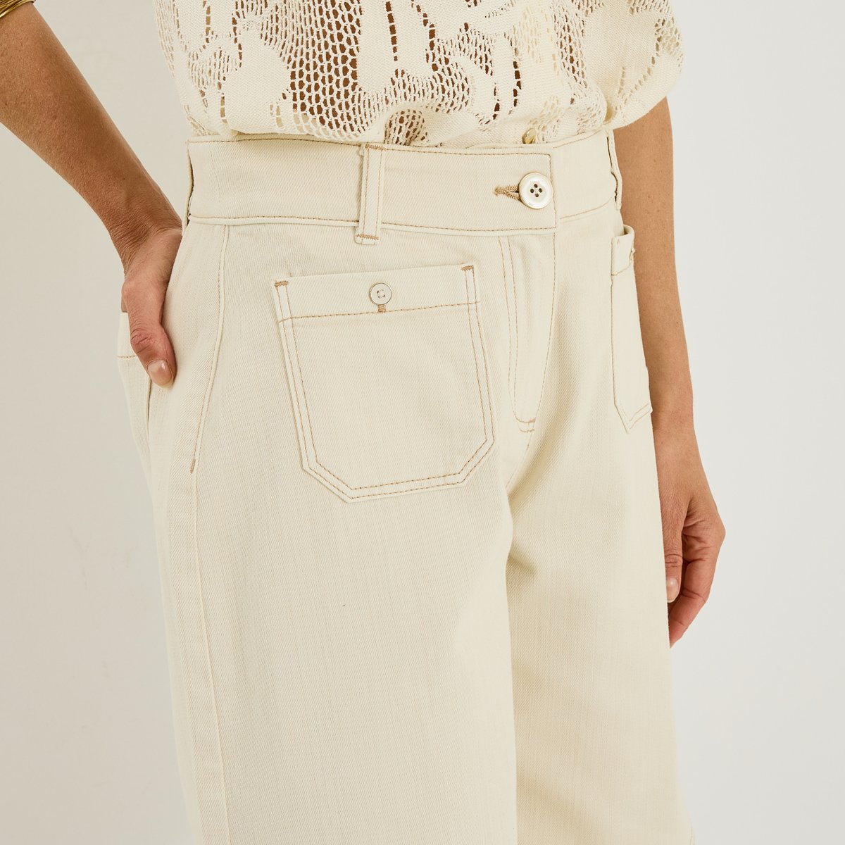 Bermuda ample en jean blanc cassé ecru, GRAIN DE MALICE