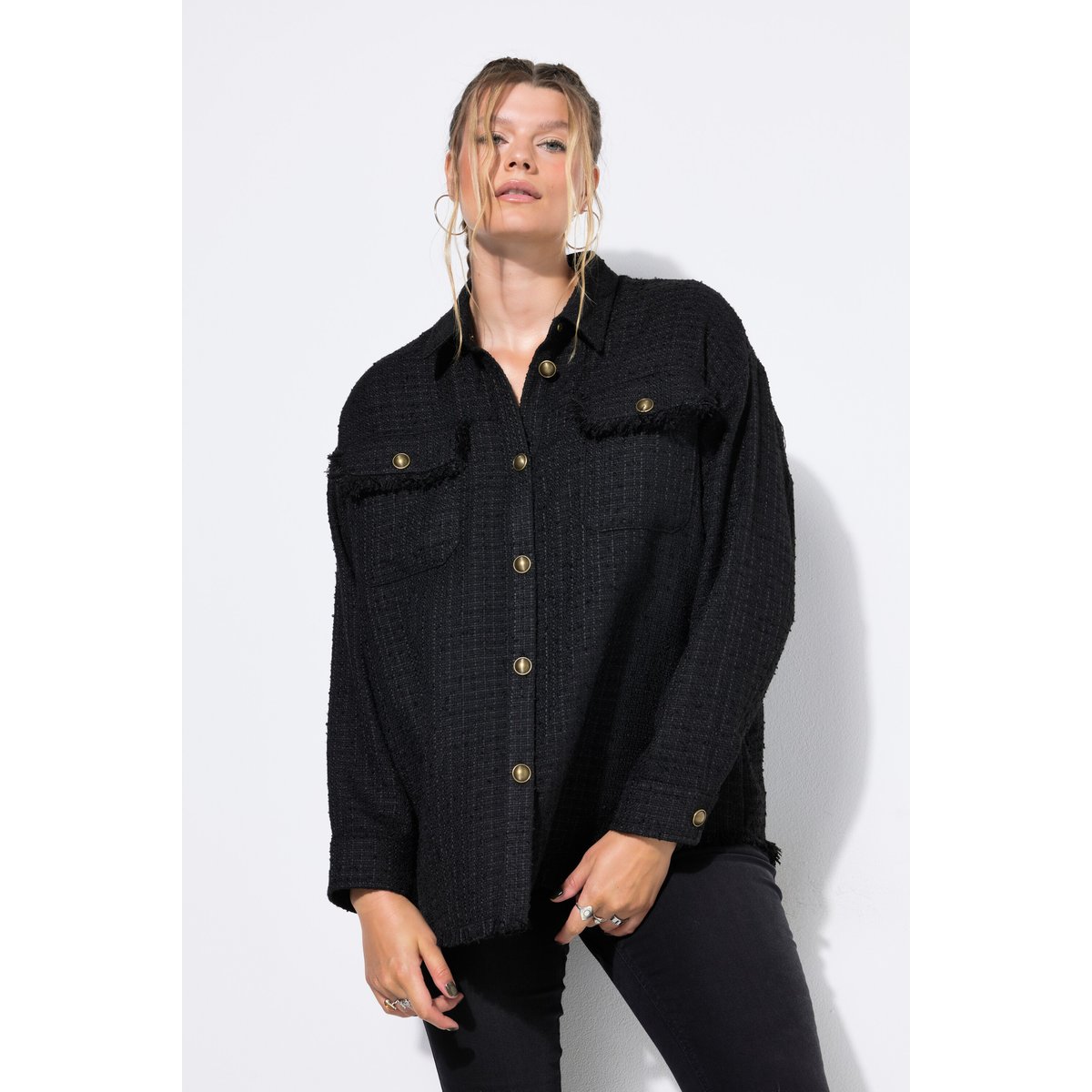 Chemisier en bouclé, coupe Straight Shape noir, STUDIO UNTOLD