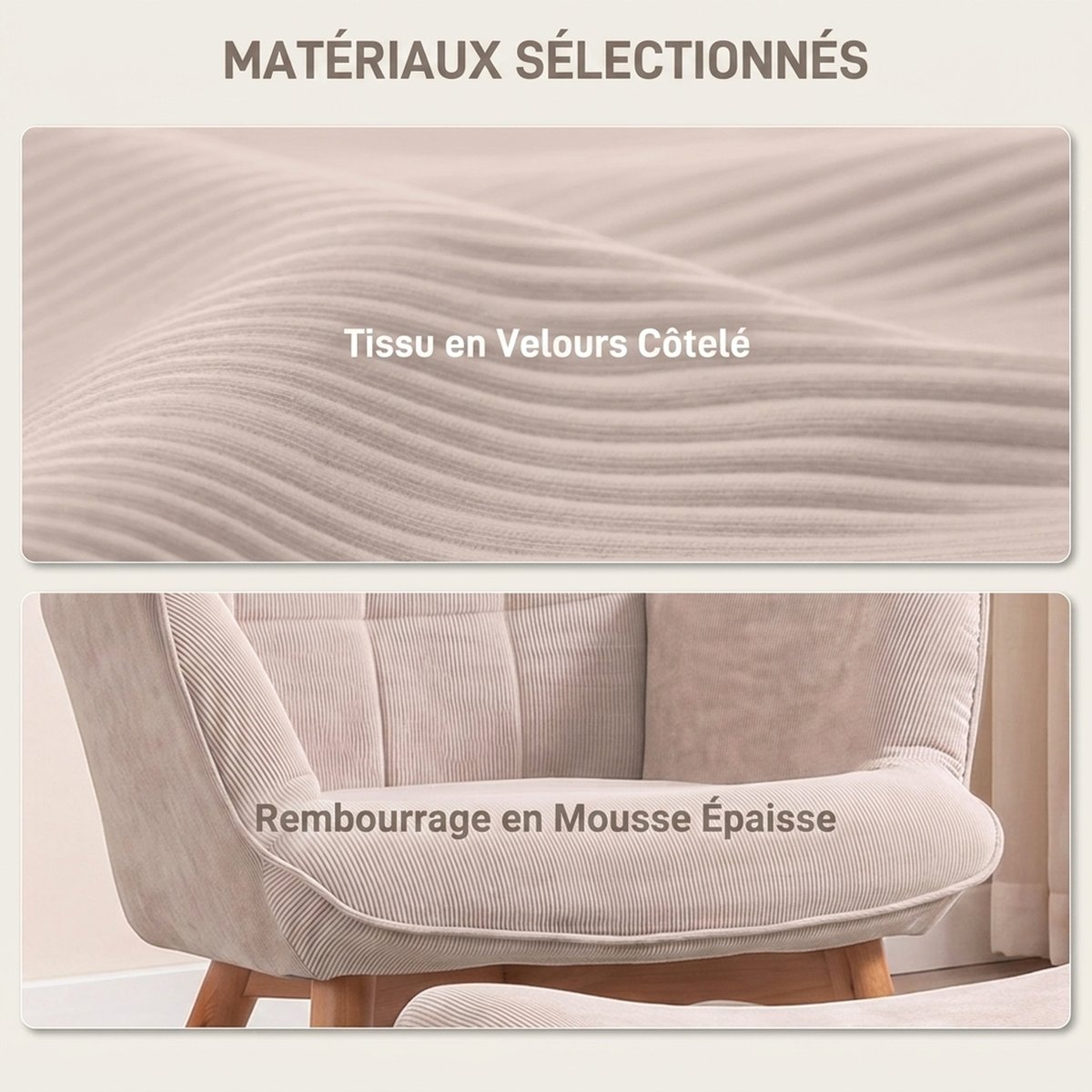 Fauteuil d'appoint avec repose-pieds beige, HOMCOM
