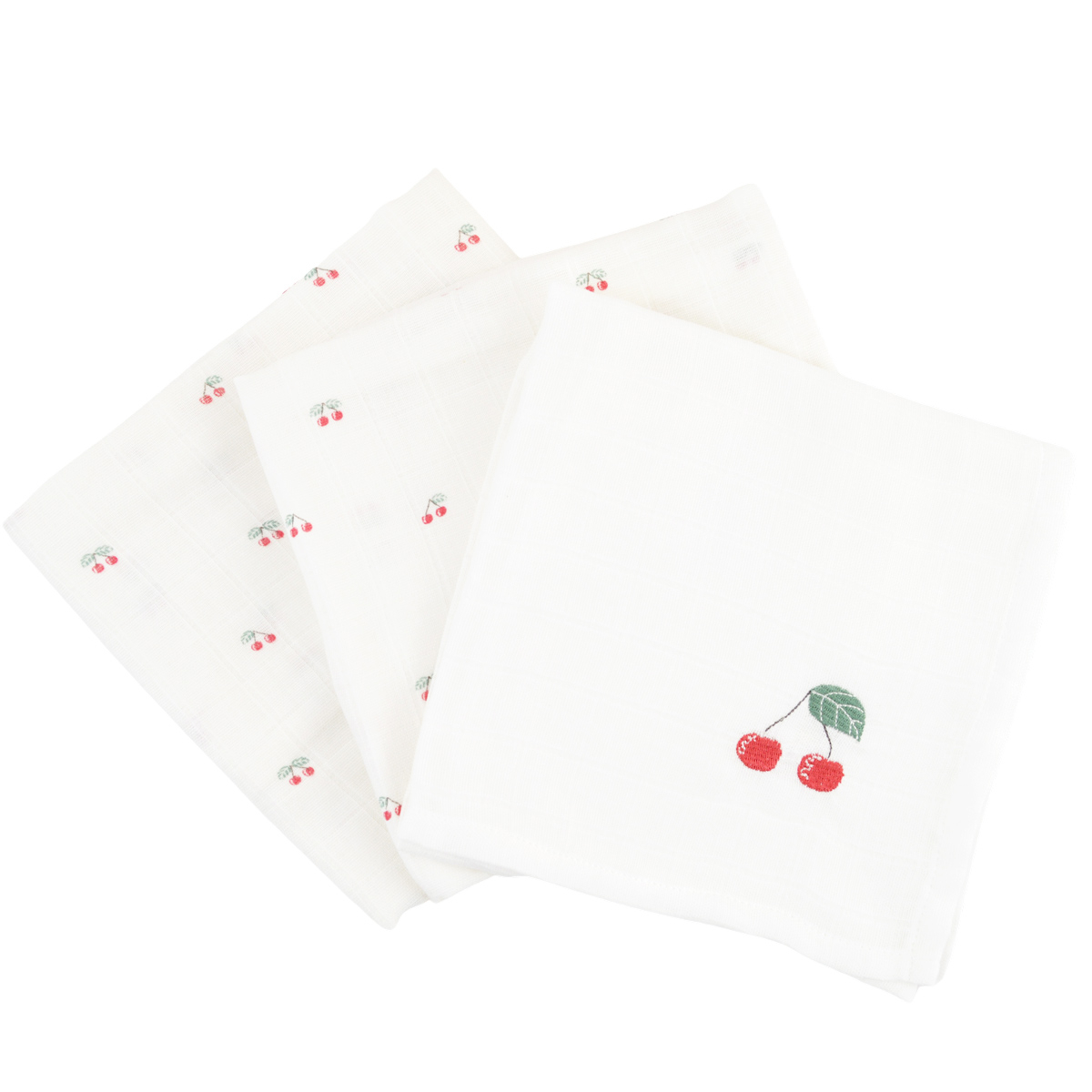 Lot de 3 langes coton bio CERISE ecru, LITTLE CREVETTE