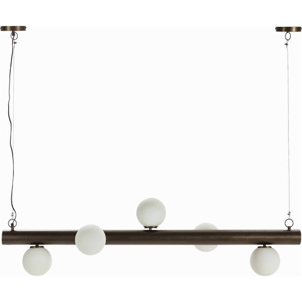 Suspension linéaire en verre et métal bronze vieilli et blanc, RECOLLECTION